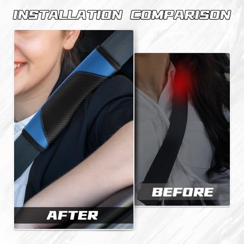ongfuwu 2PCS Car Seat Belt Cover Pad, Soft Carbon Fiber Leather Seatbelt Shoulder Protector for a More Comfortable Driving, Universal Safety Belt Strap Cover to Protect Your Neck (Blue) - Image 5