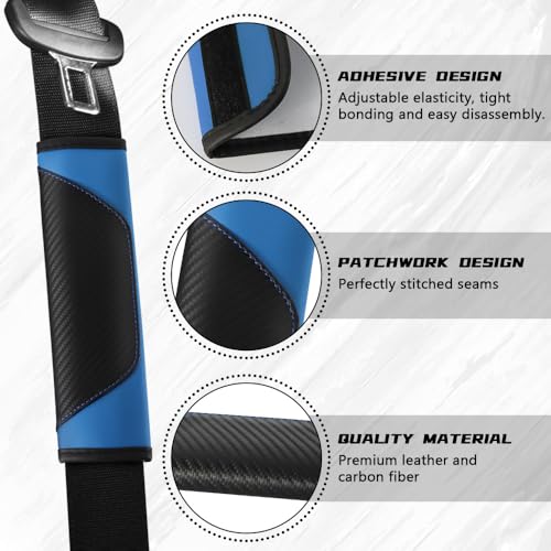 ongfuwu 2PCS Car Seat Belt Cover Pad, Soft Carbon Fiber Leather Seatbelt Shoulder Protector for a More Comfortable Driving, Universal Safety Belt Strap Cover to Protect Your Neck (Blue) - Image 3