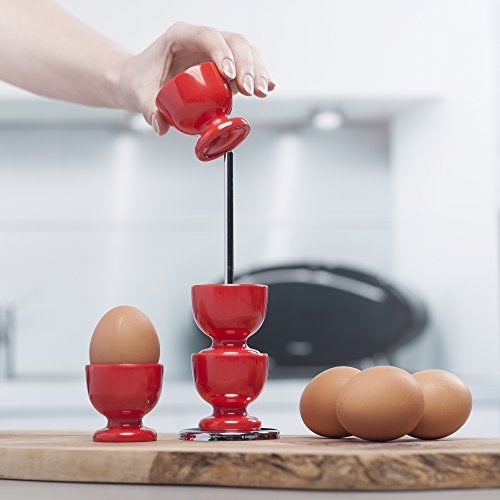 Zeal G277R Stack and Store Egg Cups/Holders, Set of 4 with Chrome Storage and Carry Stand, Melamine, Red - Image 3