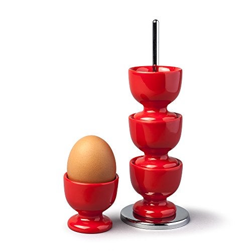 Zeal G277R Stack and Store Egg Cups/Holders, Set of 4 with Chrome Storage and Carry Stand, Melamine, Red - Image 1