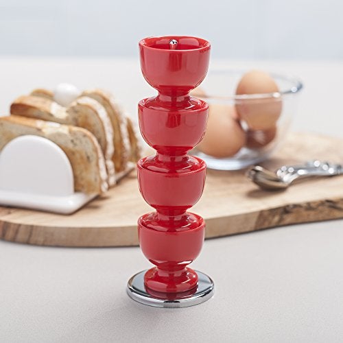 Zeal G277R Stack and Store Egg Cups/Holders, Set of 4 with Chrome Storage and Carry Stand, Melamine, Red - Image 4