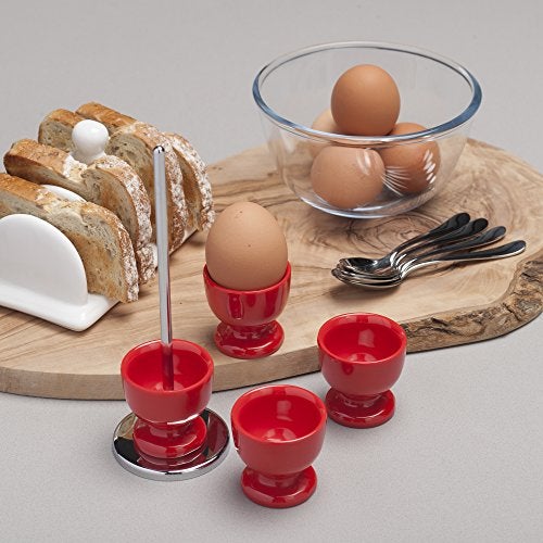 Zeal G277R Stack and Store Egg Cups/Holders, Set of 4 with Chrome Storage and Carry Stand, Melamine, Red - Image 2