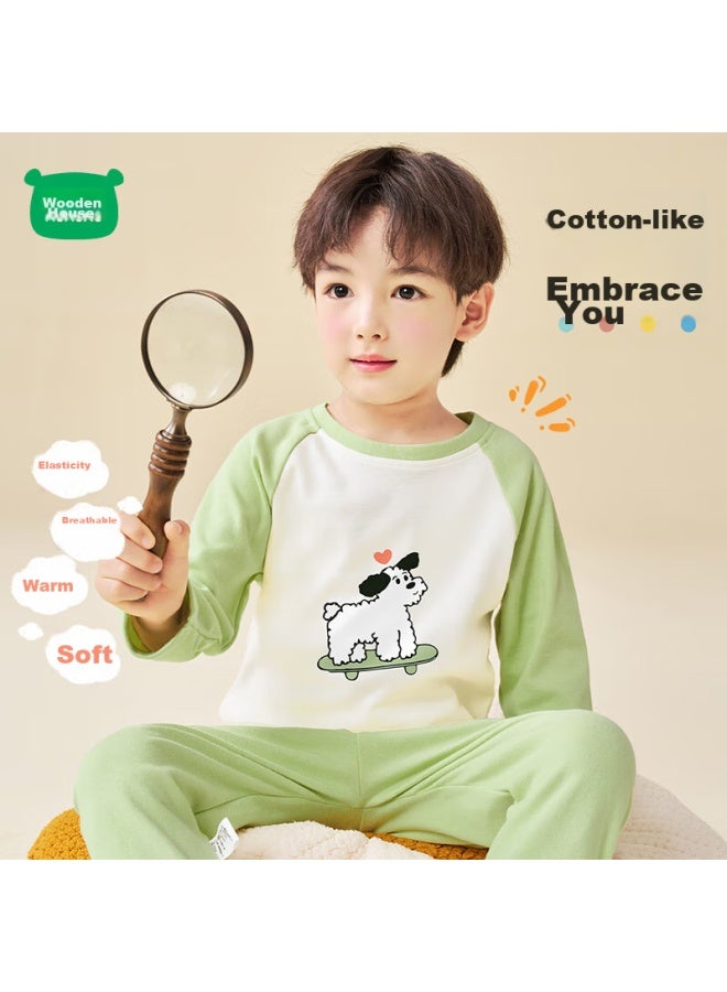 Mini wooden cabin Mini Mumu House Children's Thermal Underwear, Autumn And Winter Pajamas For Boys And Girls, Home Wear, Baby Pure Cotton Sleepwear, Aixin Gougo, Size 90 - Image 2