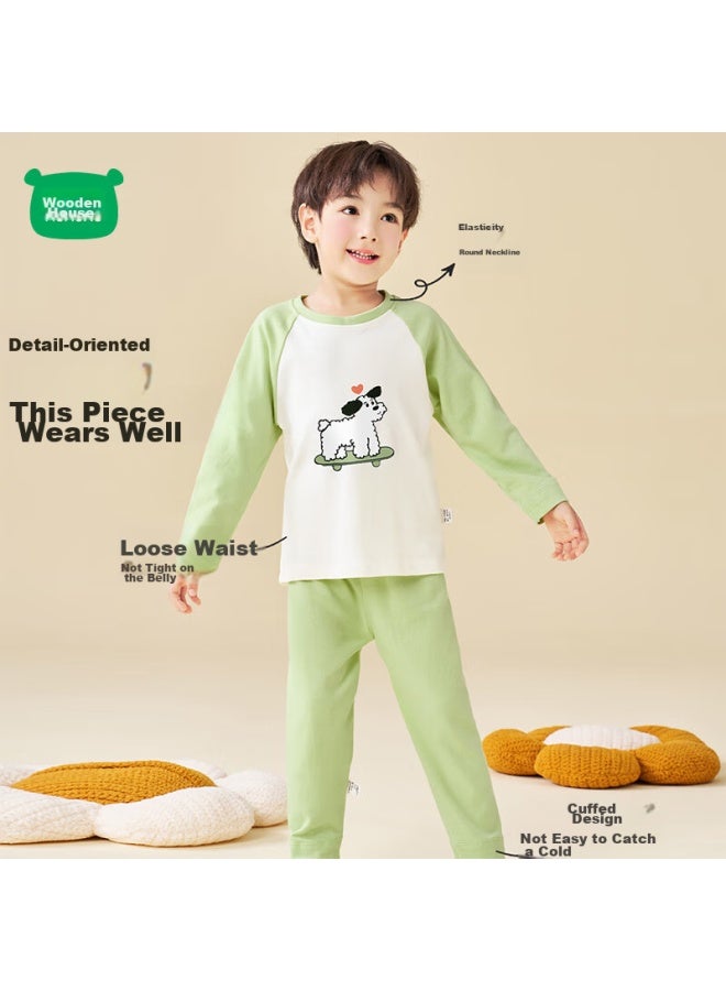 Mini wooden cabin Mini Mumu House Children's Thermal Underwear, Autumn And Winter Pajamas For Boys And Girls, Home Wear, Baby Pure Cotton Sleepwear, Aixin Gougo, Size 90 - Image 3