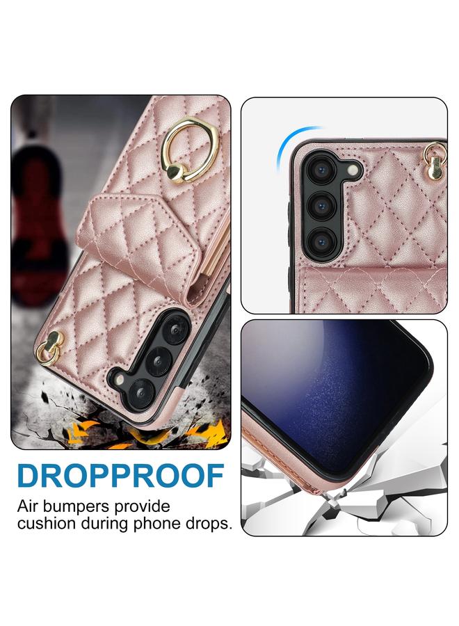 S-TOP Case For Samsung Galaxy S24+ 5G Rhombic Texture Card Bag Phone Case with Long Lanyard - Image 3