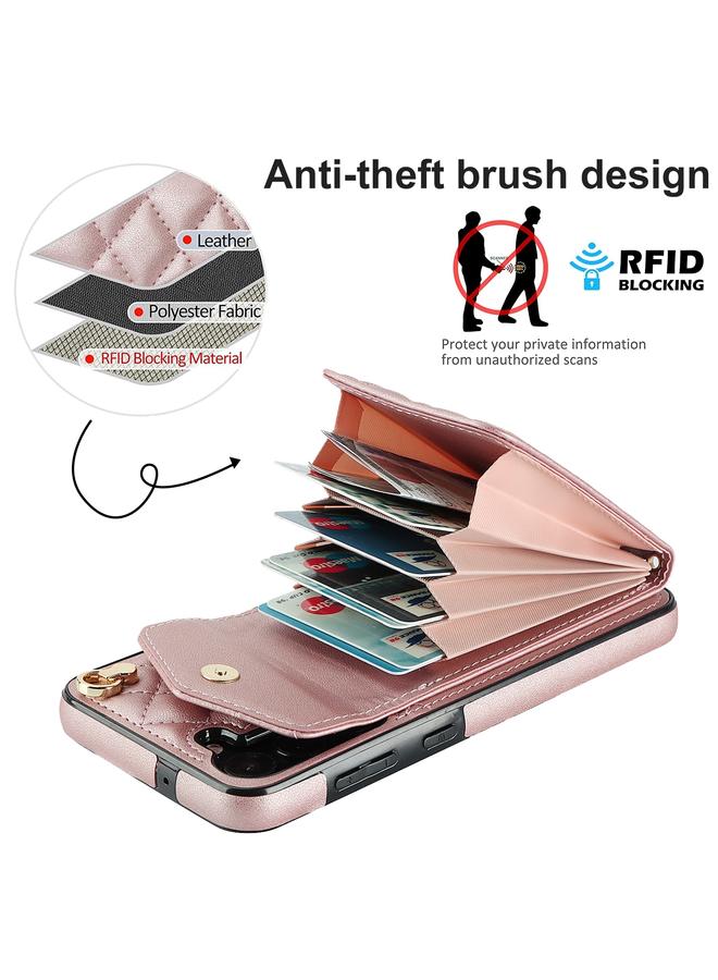 S-TOP Case For Samsung Galaxy S24+ 5G Rhombic Texture Card Bag Phone Case with Long Lanyard - Image 4