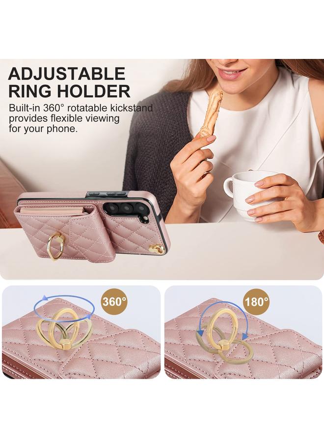S-TOP Case For Samsung Galaxy S24+ 5G Rhombic Texture Card Bag Phone Case with Long Lanyard - Image 5
