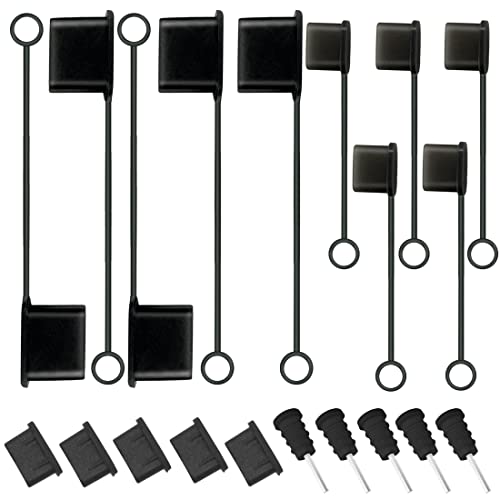 CKANDAY 5 Pcs USB C Cable Cover + 5 USB Port Protective Cover + 5 USB C Dust Plugs Caps + 5 Anti Dust Protectors for 3.5mm Headphone Jack, Silicone Anti-Dust Pluggy Caps for Type C Charging Port Devices - Image 1