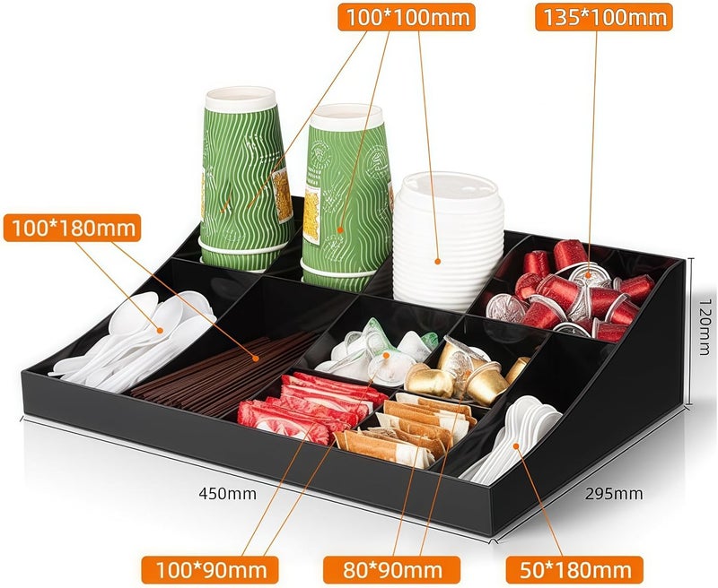 CENXI 11 Grid Lounge Coffee Condiment Organiser, Coffee Bar Accessories and Organisers, Black - Image 3