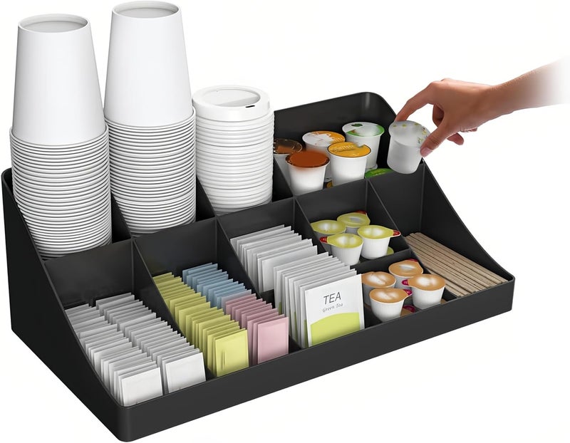 CENXI 11 Grid Lounge Coffee Condiment Organiser, Coffee Bar Accessories and Organisers, Black - Image 1