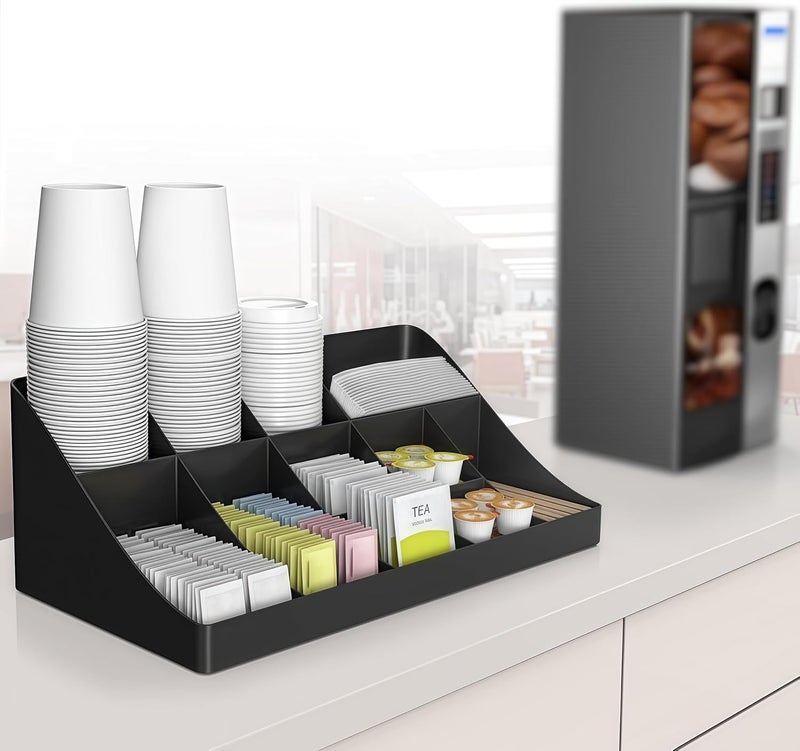 CENXI 11 Grid Lounge Coffee Condiment Organiser, Coffee Bar Accessories and Organisers, Black - Image 2