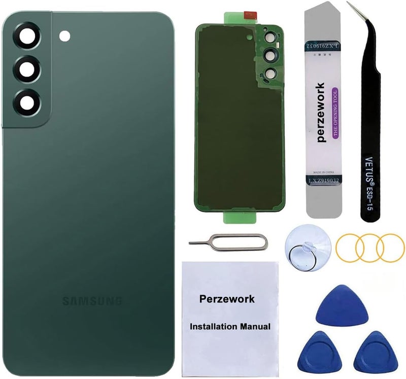 Perzework Rear Back Glass Replacement for Samsung Galaxy S22 6.1 inches 5G with Reparing Toolkit and Pre-Installed Adhesive (Green) - Image 1