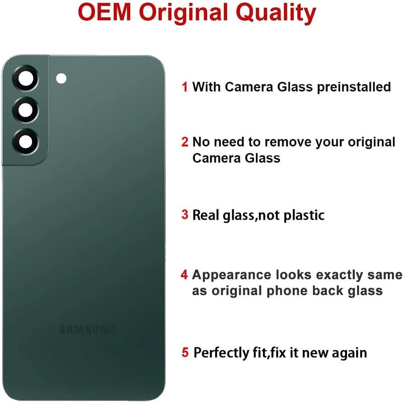Perzework Rear Back Glass Replacement for Samsung Galaxy S22 6.1 inches 5G with Reparing Toolkit and Pre-Installed Adhesive (Green) - Image 2