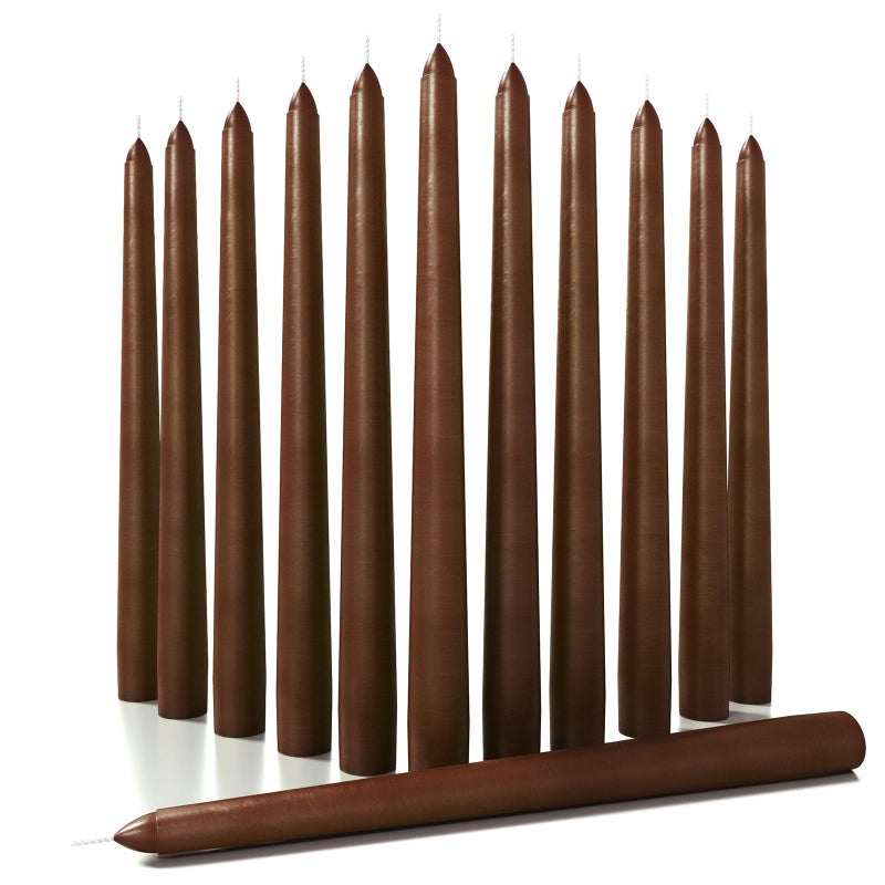 CANDWAX CANDWAX 12 inch Taper Candles Set of 12 - Dripless and Smokeless Candle Unscented - Slow Burning Candle Sticks - Brown Candle Taper  - Image 1
