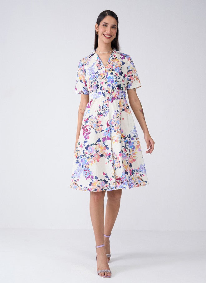 SALT ATTIRE Floral Printed Flared Sleeve Shirt Dress - Image 1