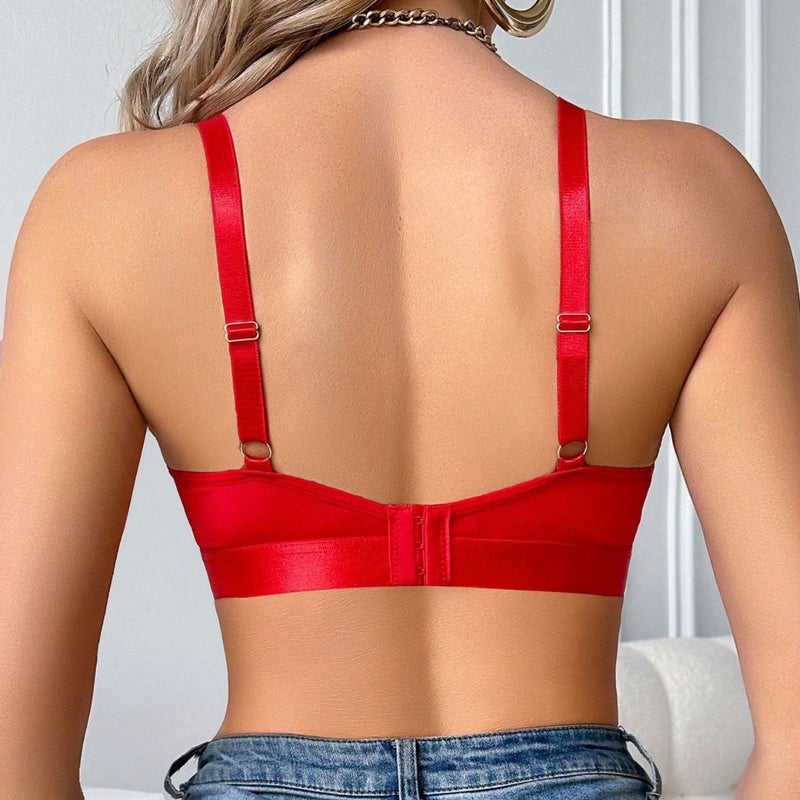 Sexy Bra Set with Shiny Diamonds, Hollow Mesh, and Push-Up Design - Women's Intimate Lingerie - Image 2