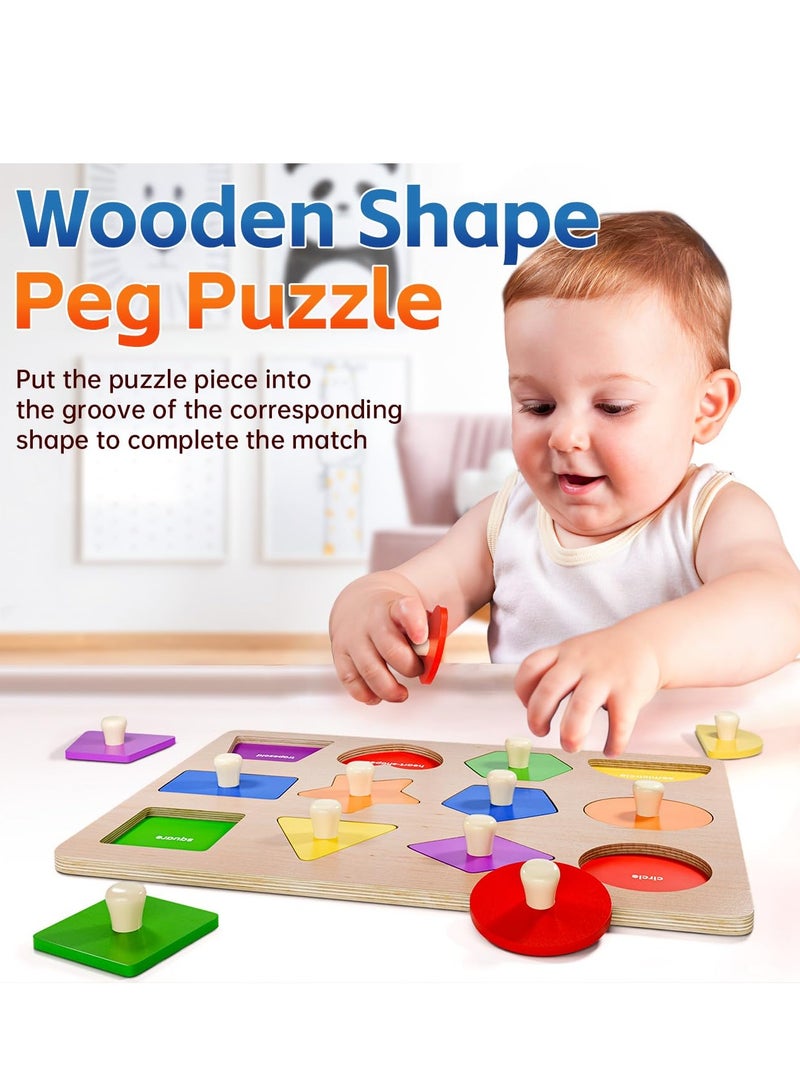 Wooden Shape Peg Puzzles for Toddlers 3 4 Year-Old Boys Girls Gifts: Shape Sorter  Color Match Baby Puzzles 12-18-24 Months - Montessori Toys for 3 4Year-Old Toddler Learning Activities - Image 3