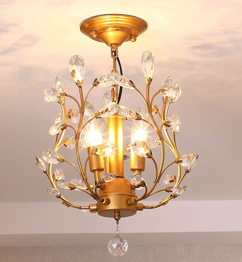 Garwarm 4 Lights Vintage Crystal Chandeliers Ceiling Lights Crystal Pendant Lighting Ceiling Light Fixtures Chandeliers Lighting for Living Room Bedroom Restaurant Porch Chandelier(Black) - Image 2