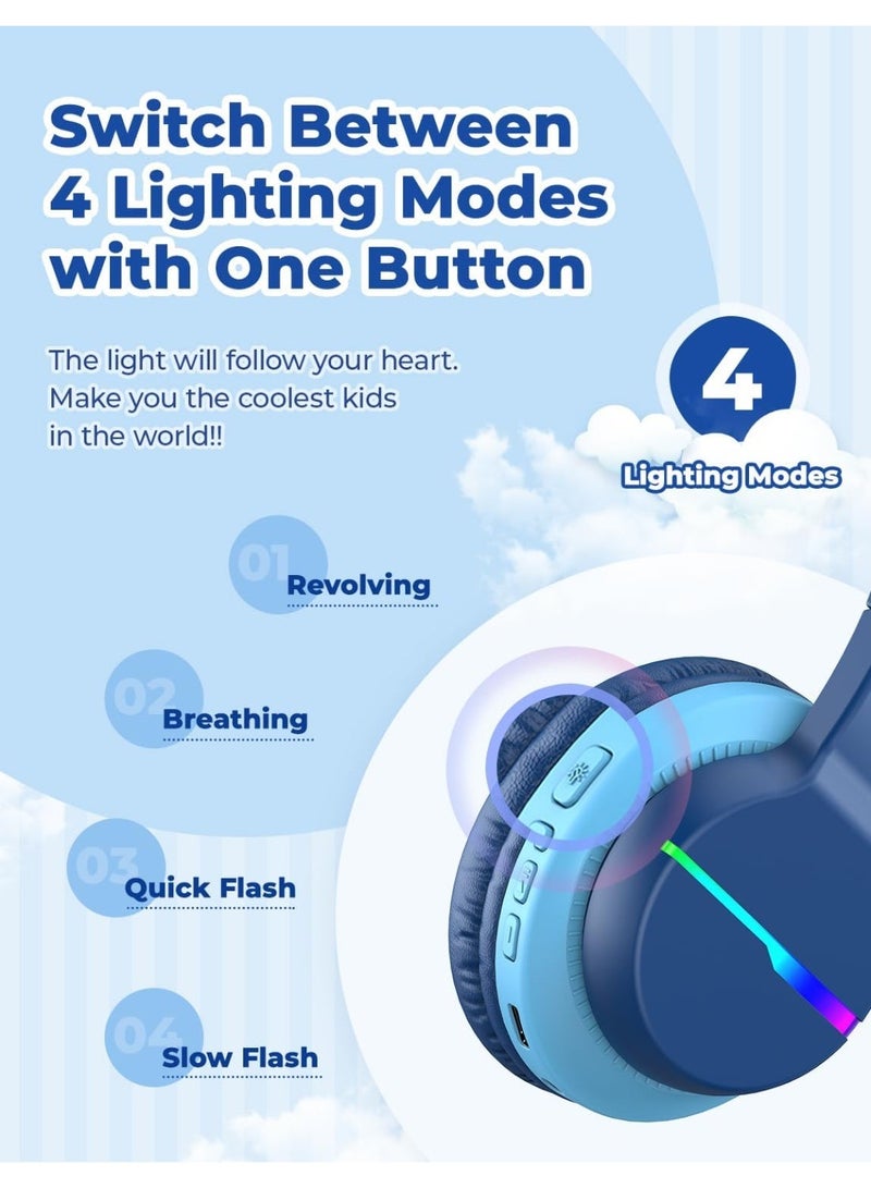 iClever Bluetooth Kids Headphones, BTH12 Colorful LED Lights Kids Wireless Headphones Over Ear with 74/85dBA Safe Volume, 85H Playtime, Bluetooth 5.2, Built-in Mic for iPad/School/Tablet/PC/Game - Image 4