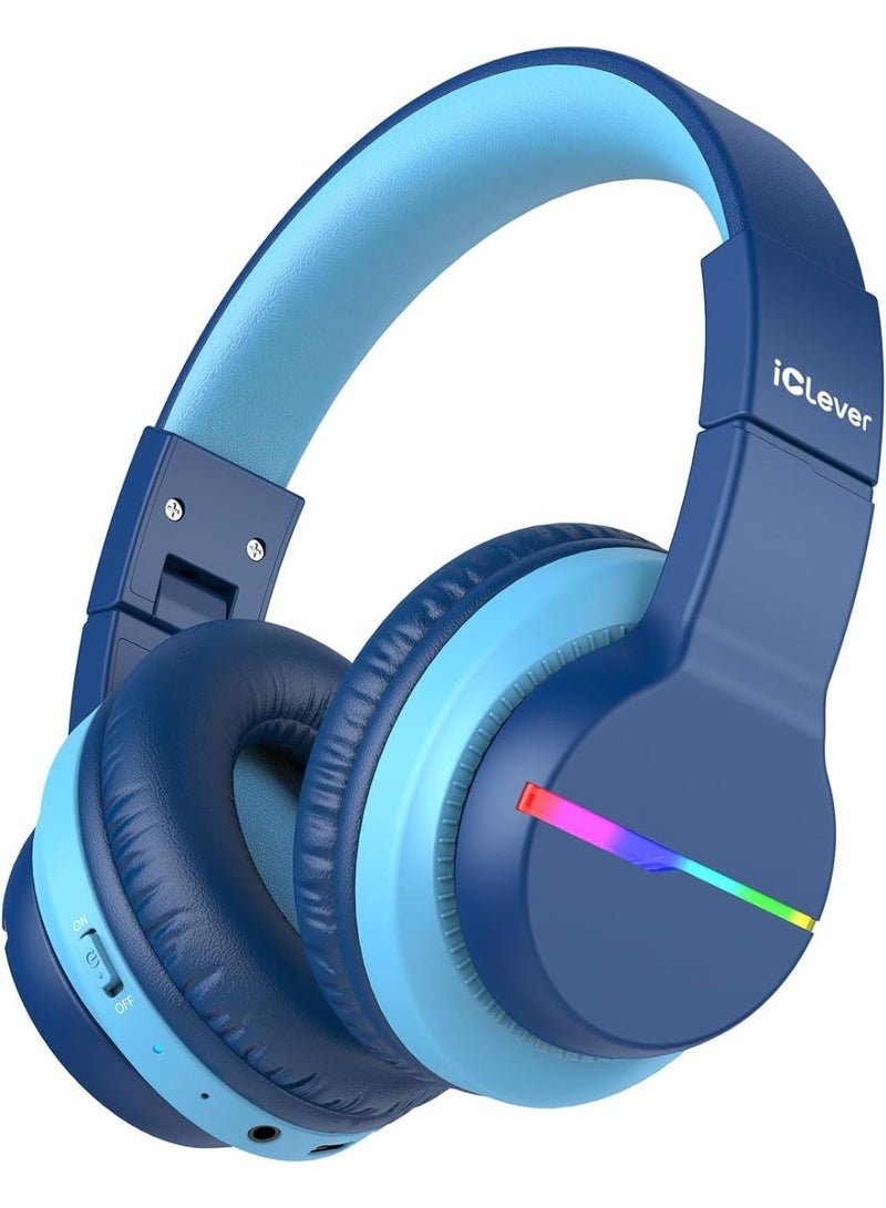 iClever Bluetooth Kids Headphones, BTH12 Colorful LED Lights Kids Wireless Headphones Over Ear with 74/85dBA Safe Volume, 85H Playtime, Bluetooth 5.2, Built-in Mic for iPad/School/Tablet/PC/Game - Image 1
