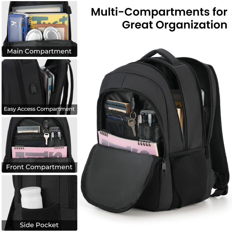 BIKROD Backpack for Men and Women, School Backpacks for Teen Boys Girls, Water Resistant Sturdy Anti Theft Travel Laptop Backpack, Black Student Bookbag Fits 15.6 Inch Laptop, Gifts - Image 2