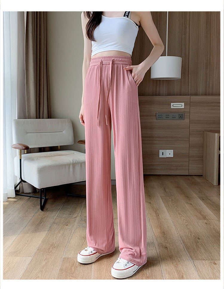 Ice Silk Wide Leg Pants Womens Summer Thin 2024 New Casual Straight Slimming Short Quick-drying Cool Sun Protection Pants Light green