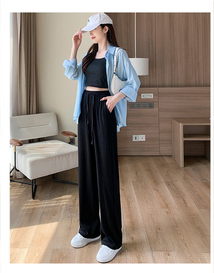 Ice Silk Wide Leg Pants Womens Summer Thin 2024 New Casual Straight Slimming Short Quick-drying Cool Sun Protection Pants Light green