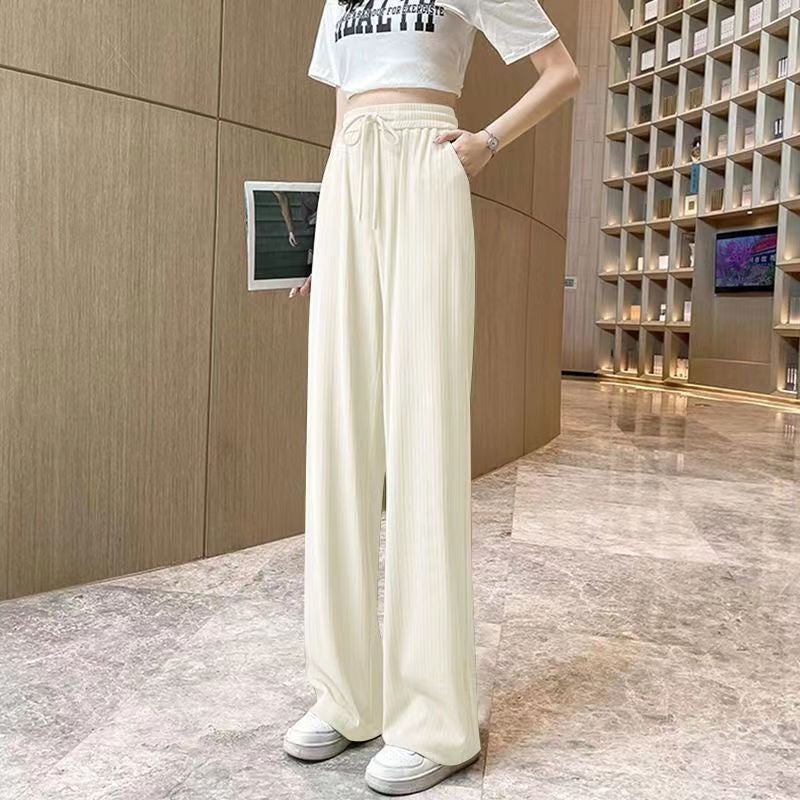 Ice Silk Wide Leg Pants Womens Summer Thin 2024 New Casual Straight Slimming Short Quick-drying Cool Sun Protection Pants Light green