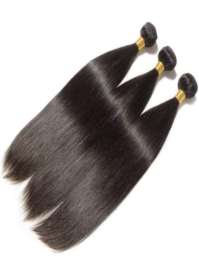 feibin Straight Human Hair Bundles 14 16 18 Inch Trippy Hair Quick Weave 3 Bundles Human Hair 100% Unprocessed Raw Brazilian Virgin Hair Extensions for Black Women Natural Color - Image 2
