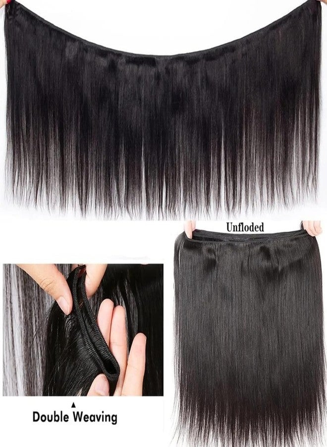 feibin Straight Human Hair Bundles 14 16 18 Inch Trippy Hair Quick Weave 3 Bundles Human Hair 100% Unprocessed Raw Brazilian Virgin Hair Extensions for Black Women Natural Color - Image 4
