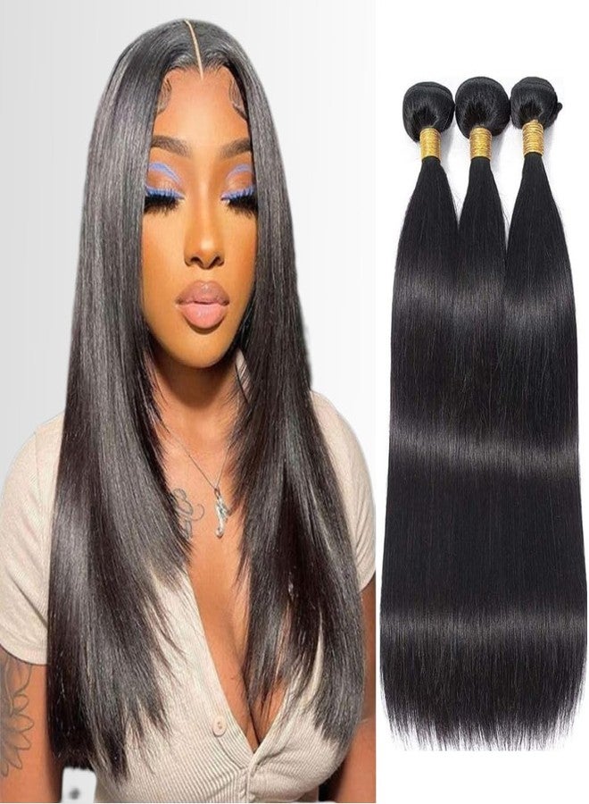 feibin Straight Human Hair Bundles 14 16 18 Inch Trippy Hair Quick Weave 3 Bundles Human Hair 100% Unprocessed Raw Brazilian Virgin Hair Extensions for Black Women Natural Color - Image 1
