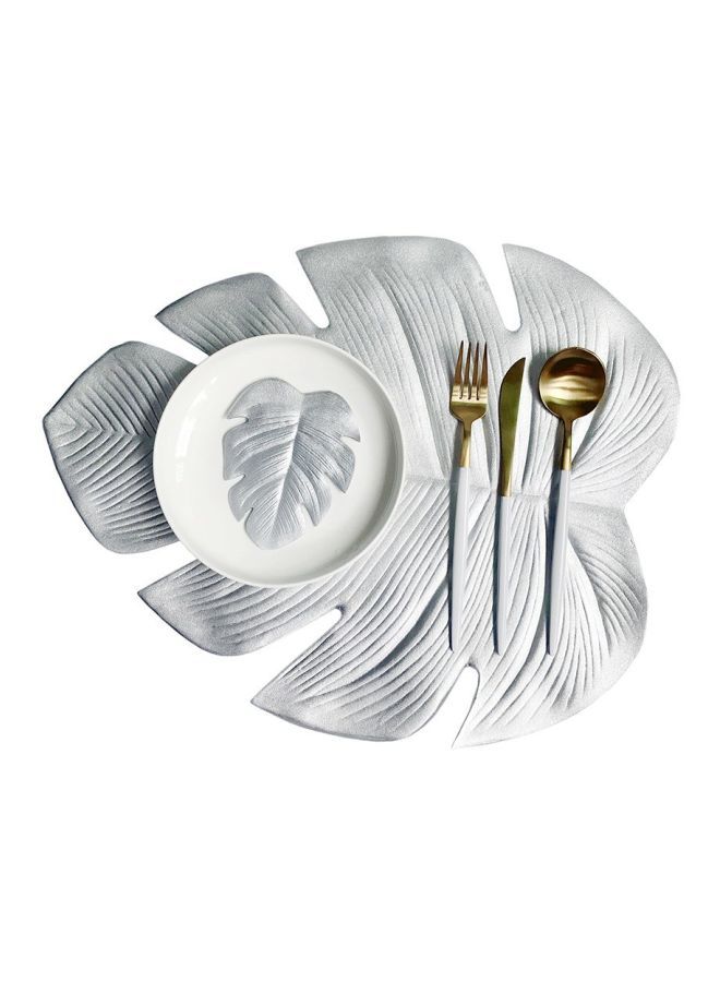 NIBEMINENT Artificial Leaf Shaped Table Mat Silver 18.11x14.57x0.39inch - Image 2