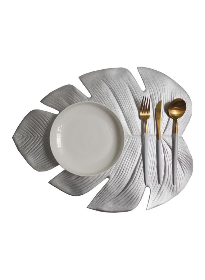 NIBEMINENT Artificial Leaf Shaped Table Mat Silver 18.11x14.57x0.39inch - Image 3