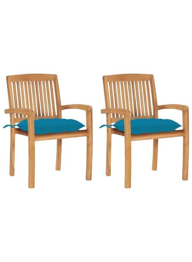 vidaxl vidaXL Garden Chairs 2 pcs with Light Blue Cushions Solid Teak Wood  - Image 1