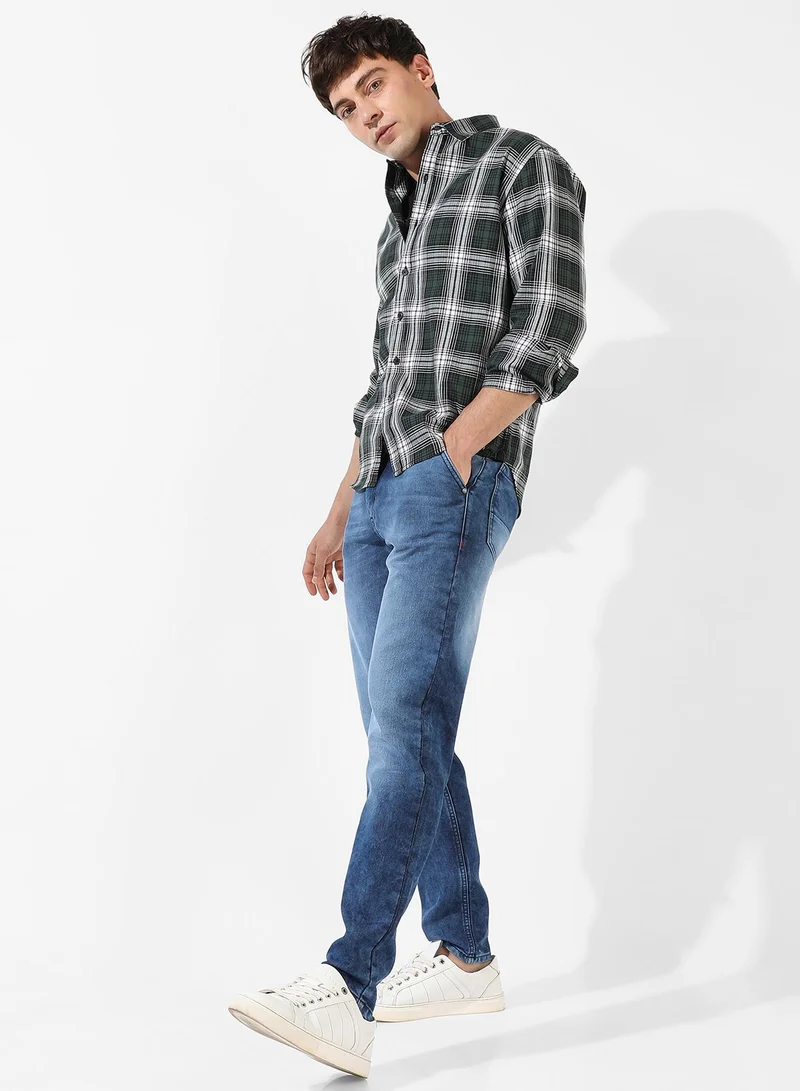 Campus Sutra Men's Green Checkered Regular Fit Casual Shirt