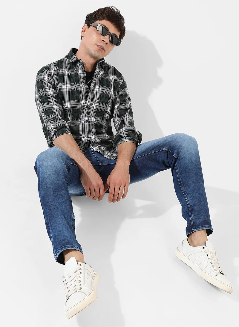 Campus Sutra Men's Green Checkered Regular Fit Casual Shirt
