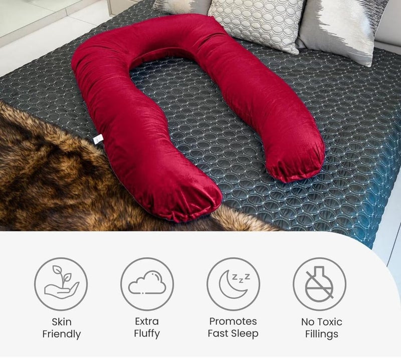 Kwality Dreams Kwality Dreams Pregnancy Pillow for Pregnant Women Maternity Pillow Pregnancy Gifts for Women Maternity Pillows for Pregnancy Sleeping Washable Velvet Cover 6 Months Warranty UShapeRed150cm - Image 2