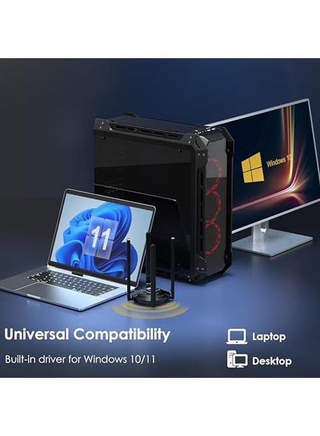 واف لينك محول واي فاي USB AX5400 | دونجل واي فاي ثلاثي النطاق لأجهزة الكمبيوتر واللابتوب مزوّد بـ 4 هوائيات 5dBi، يدعم سرعات 6GHz + 5GHz + 2.4GHz، مزوّد بتقنية WPA3 وOFDMA - Image 5