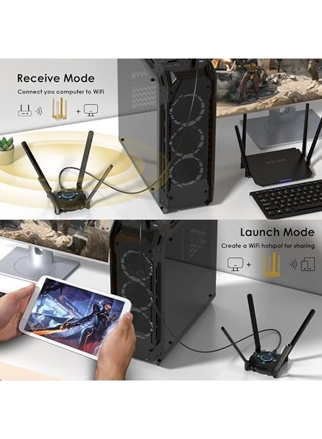 واف لينك محول واي فاي USB AX5400 | دونجل واي فاي ثلاثي النطاق لأجهزة الكمبيوتر واللابتوب مزوّد بـ 4 هوائيات 5dBi، يدعم سرعات 6GHz + 5GHz + 2.4GHz، مزوّد بتقنية WPA3 وOFDMA - Image 4