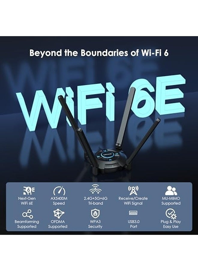 واف لينك محول واي فاي USB AX5400 | دونجل واي فاي ثلاثي النطاق لأجهزة الكمبيوتر واللابتوب مزوّد بـ 4 هوائيات 5dBi، يدعم سرعات 6GHz + 5GHz + 2.4GHz، مزوّد بتقنية WPA3 وOFDMA - Image 3