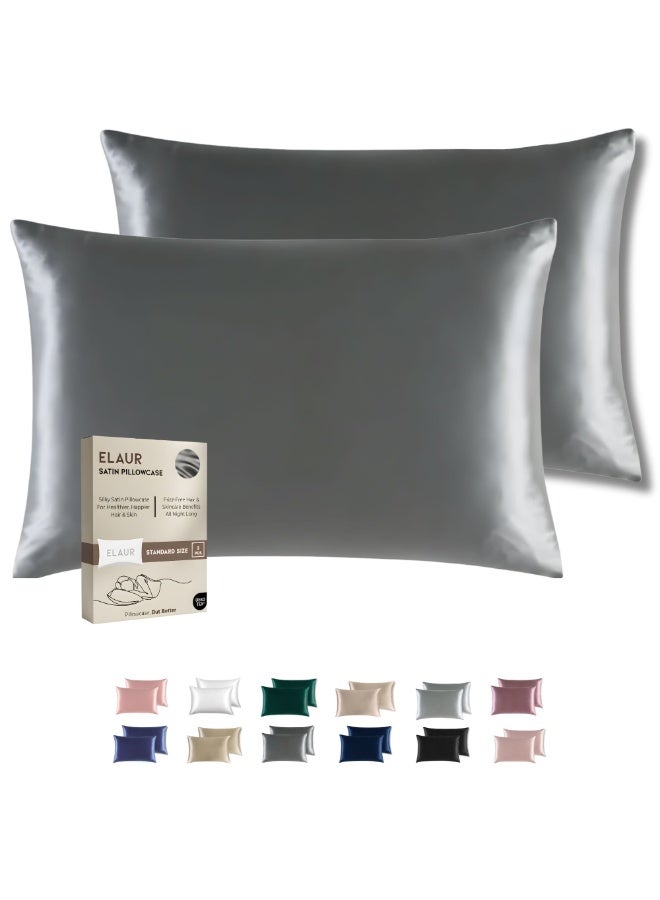 ELAUR Satin Pillowcase for Hair and Skin, Super Soft and Cooling Similar to Silk Pillow Cases 2 Pack with Envelope Closure, Gift for Women Men(20"x26" Standard Size) (Dark Grey) - Image 1