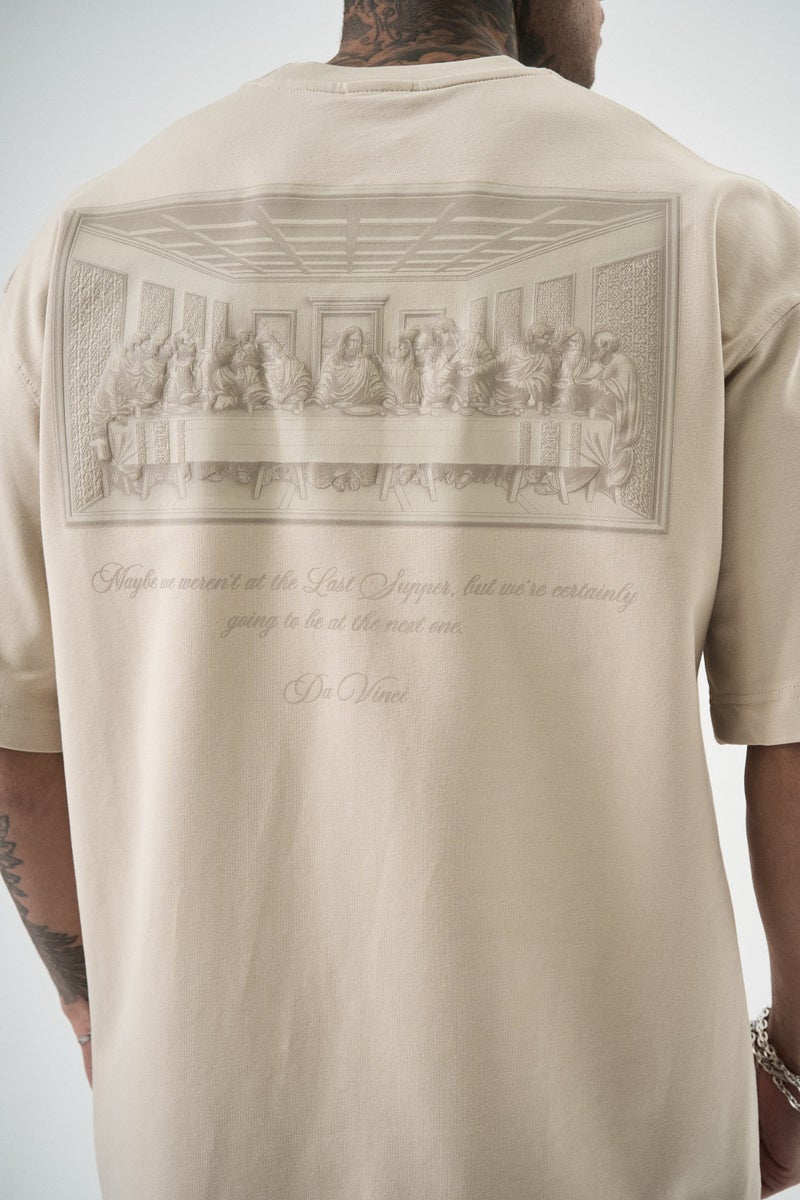 RESPIRE Men's Da Vinci Print Oversize T-Shirt, Beige - Image 5