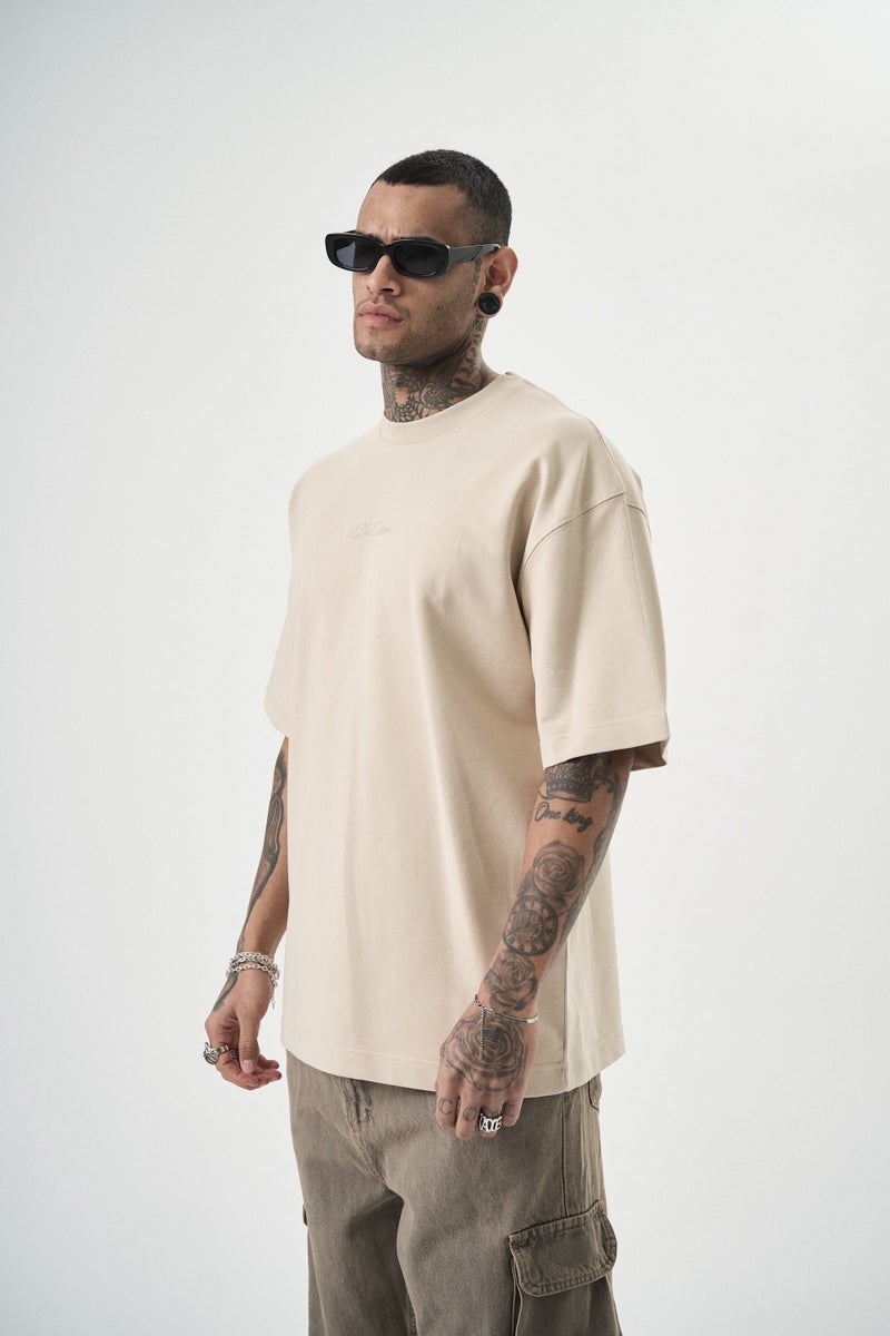 RESPIRE Men's Da Vinci Print Oversize T-Shirt, Beige - Image 4