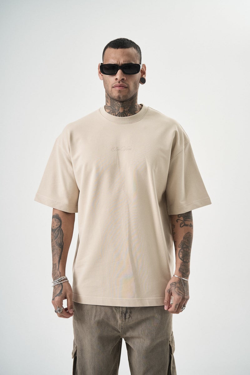 RESPIRE Men's Da Vinci Print Oversize T-Shirt, Beige - Image 3