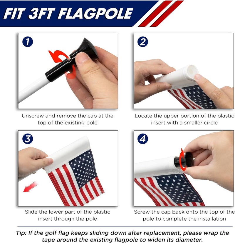 KINGTOP USA Golf Flag 8x6 Inch – Premium Dual-layer 420D Nylon, Double Sided American Pattern Printing, Tube Inserted – Mini Practice Putting Green Flags for Yard, 3-Pack - Image 4