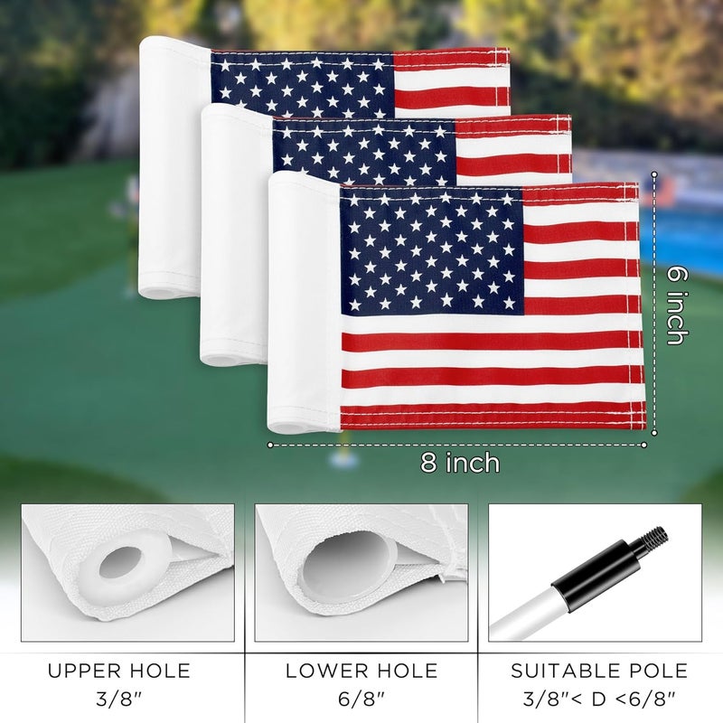 KINGTOP USA Golf Flag 8x6 Inch – Premium Dual-layer 420D Nylon, Double Sided American Pattern Printing, Tube Inserted – Mini Practice Putting Green Flags for Yard, 3-Pack - Image 3