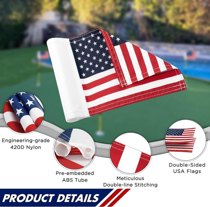 KINGTOP USA Golf Flag 8x6 Inch – Premium Dual-layer 420D Nylon, Double Sided American Pattern Printing, Tube Inserted – Mini Practice Putting Green Flags for Yard, 3-Pack - Image 2