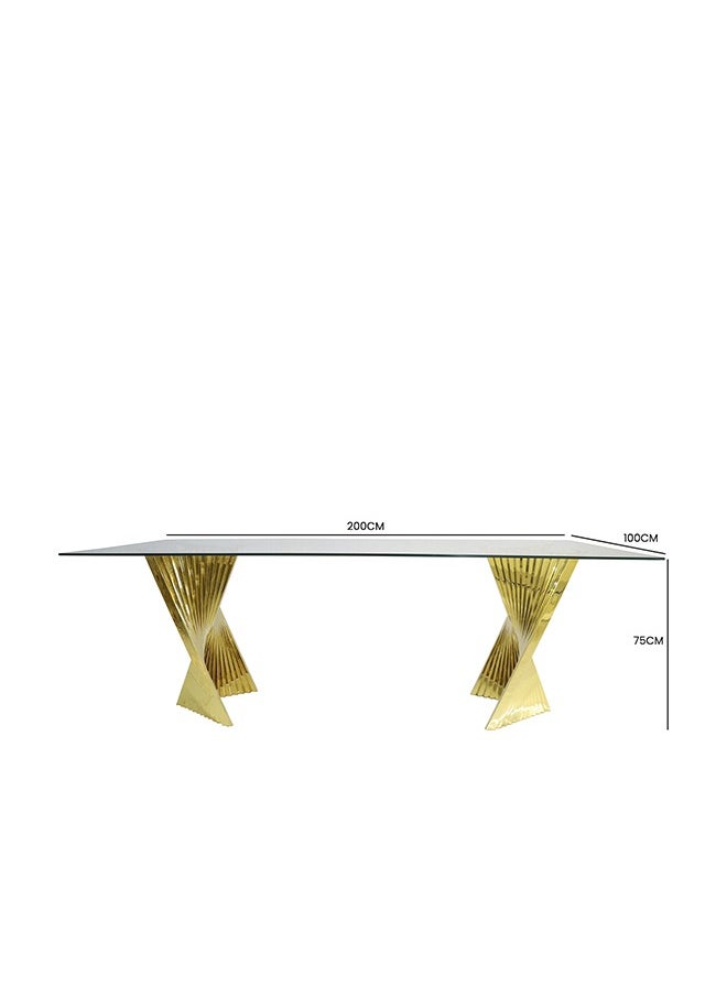 VANITY LIVING VANITY LIVING Dining Room Extra Large Dinner Table for 8, Clear Tempered Glass Top, Breakfast Kitchen Table, Modern Gold Sturdy Stainless Steel Frame  - Image 3
