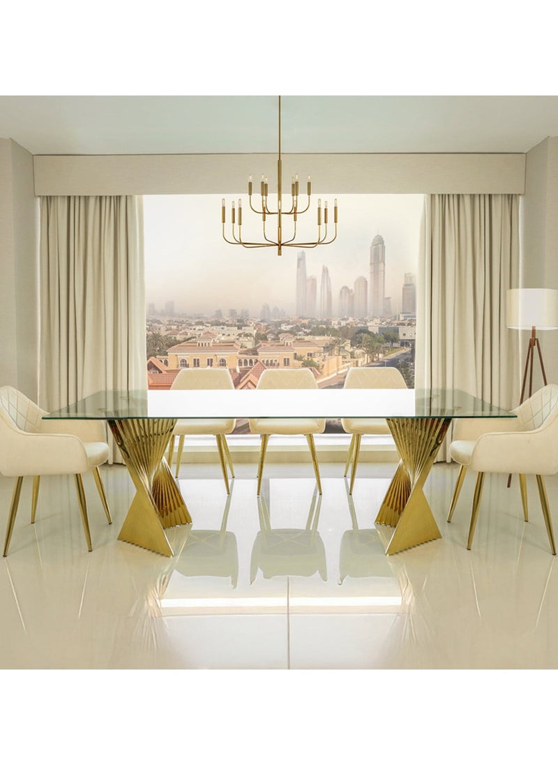 VANITY LIVING VANITY LIVING Dining Room Extra Large Dinner Table for 8, Clear Tempered Glass Top, Breakfast Kitchen Table, Modern Gold Sturdy Stainless Steel Frame  - Image 1