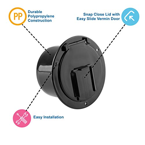 Halotronics RV 4 3/4 inch Round Electrical Cable Hatch for 30 and 50 Amp Cords (Black) - Image 3